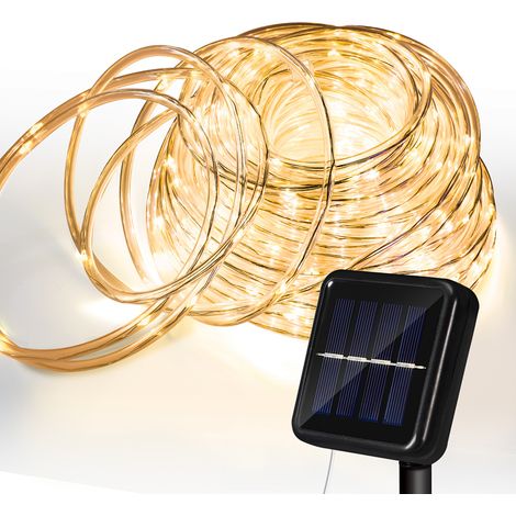 Wolketon Cadena de luces solares - 12M 100 LED - Resistente a la intemperie - Blanco cálido (1/5)