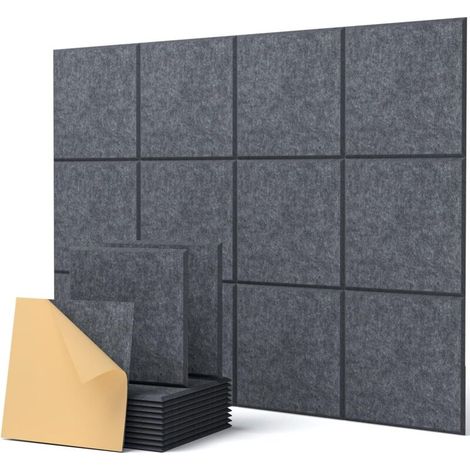 Panneaux acoustiques autocollants en mousse, réduction du bruit, haute densité, pour murs et plafonds, gris foncé (30 x 30 cm), 12 pièces (1/5)