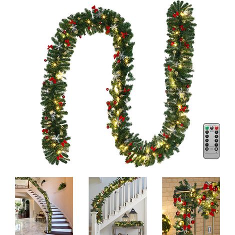 Wolketon Guirnalda de Navidad Guirnalda de Navidad Guirnalda de abeto Guirnalda artificial de interior y exterior 5m 100 LEDs con decorativo + telecomandi