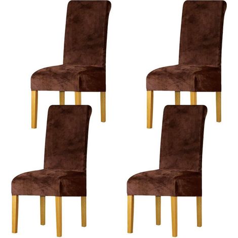 Housses de chaise extensibles en velours marron foncé, lot de 4 (1/5)