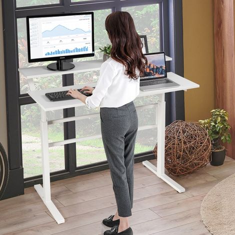 2-Tier Standing Desk Sit to Stand Workstation Ergonomic Computer Table White