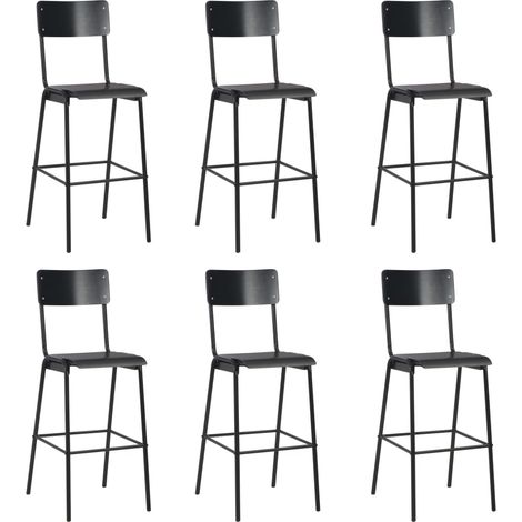Lot de 6 Tabourets de bar Style Contemporain Chaises de bar Noir Contreplaqué solide et acier 28082 (1/5)