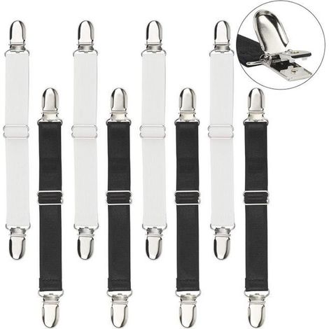 8 pièces, sangle tendeur drap housse élastique, réglable 18-27 cm, noir et blanc, pour lit canapé housse de repassage