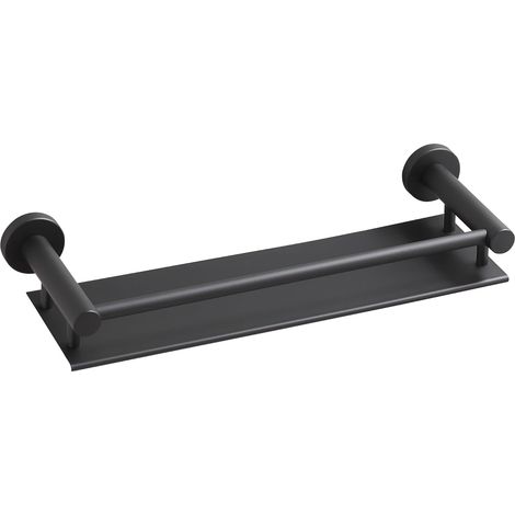Étagère murale de salle de bain noire mate de 40 cm – Étagère de rangement moderne antirouille avec rail de protection, organisateur de salle de bain peu encombrant pour shampooing (1/5)