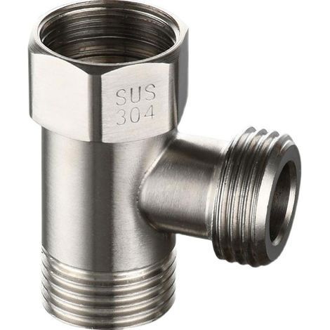 Robinet de Dérivation 3 Voies en Acier Inoxydable 304 G1/2" - Adaptateur Universel en T pour Système de Douche - Distributeur Portable avec Flexible de Bidet et Pulvérisateur (1/5)