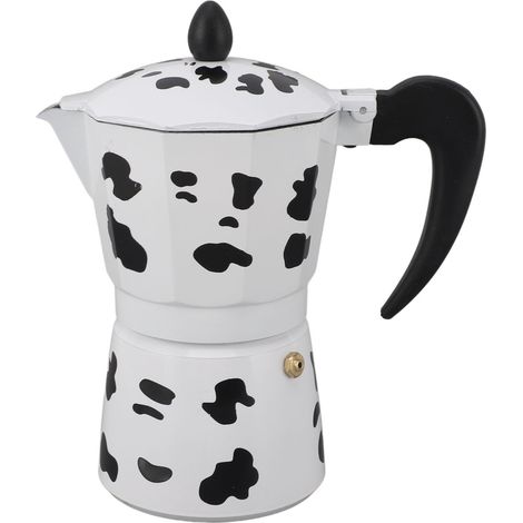 Moka Pot Cafetière Aluminium Motif Vache – Pour Café Maison, Cafés, Camping et Voyage (6 Tasses, 300 ml) (1/5)