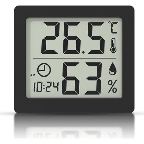 Higrómetro, termómetro de interior, pantalla LCD de 3,1 pulgadas, temperatura y humedad ambiente, monitor, termohigrómetro con reloj (negro) (1/5)