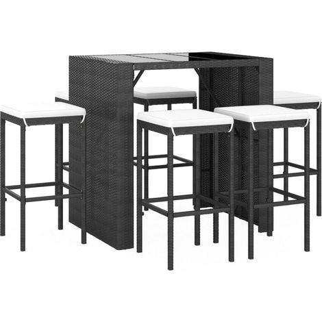 Set bar da giardino da 7 pezzi con cuscini in polyrattan nero 020013425