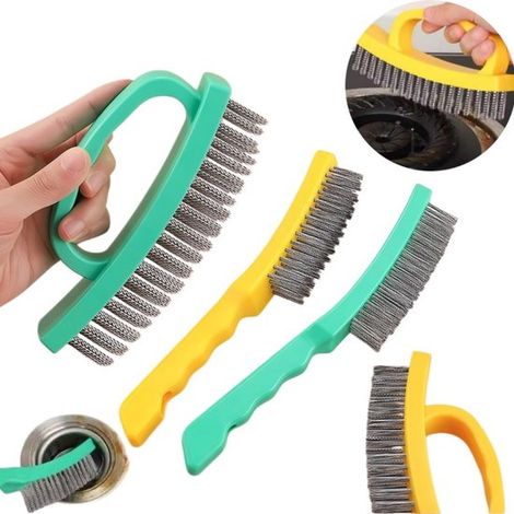 Set di 4 spazzole in acciaio. Spazzole in acciaio inossidabile dense e robuste. Spazzole per rimuovere la ruggine in cucina. Spazzole per sgrassare e pulire le griglie. (1/5)