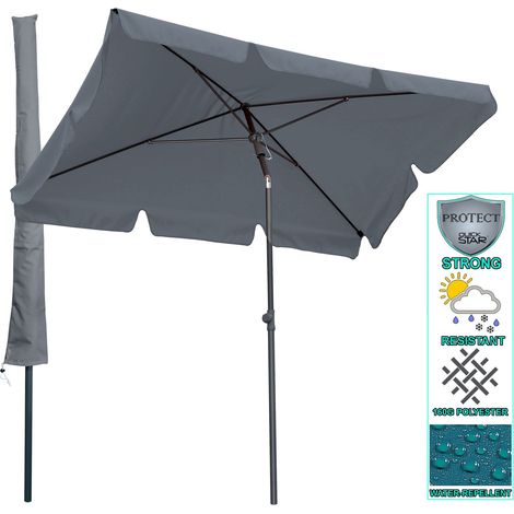 Balkon Sonnenschirm 200x125cm Balkonschirm Rechteckig Knickbar Grau Gartenschirm UV 50 mit Schutzhülle