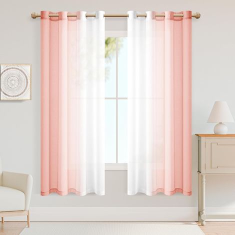 Rideaux avec œillets, dégradé de couleur transparent, rideaux en voile, rideau Ombre pour la chambre et le salon, 160 cm x 140 cm (H x L), Rose poudré (1/5)