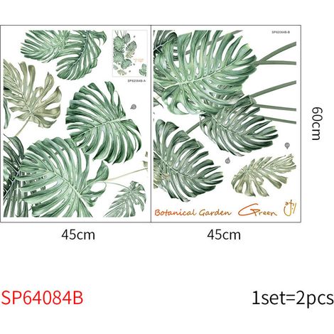 Stickers Muraux Plante Tropical Autocollant,Mural Feuille de Palmier,Verts (1/3)