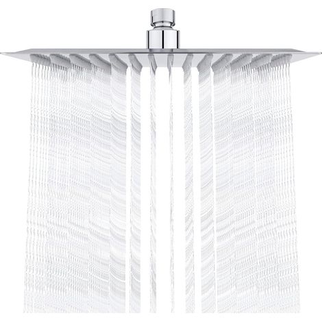 Tete de Douche Inox - Douche Economie d'Eau, Pommeau de Douche Carré 25CM, Tete de Douche Pluie Universelle Filetage 1/2 Pouce, Rotatif 360°, Inclinable 30°, Facile à Installer et à Nettoyer