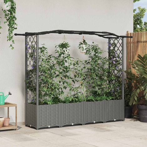Teenpull – Hochbeet mit Rankgitter und Dach Hellgrau 204 x 40 x 138 cm PP (1/5)