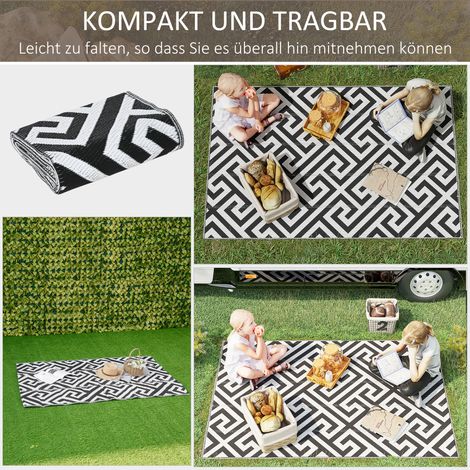 Tapis d'extérieur réversible noir et blanc, résistant à l'usure, bord anti-effilochage, 121 x 182 cm (1/4)