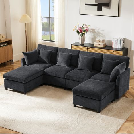 Sofá modular adaptable con 2 pufs y 6 cojines OKMYHOME (1/5)