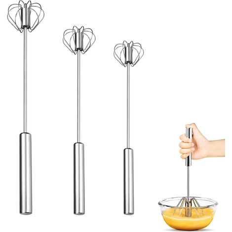Ensemble De 3 Pièces Fouet Cuisine,Fouet Rotatif Multifonctionnel,Batteur Manuel,Fouet Manuel En Acier Inoxydable, Fouet Semi-Automatique, Peut Être Utilisé Pour Fouetter,Mélanger Et Battre (1/5)