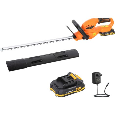 18-V-Akku-Heckenschere mit 2-Ah-Akku, Ladegerät, 51 cm langem Doppelklingenmesser, orange