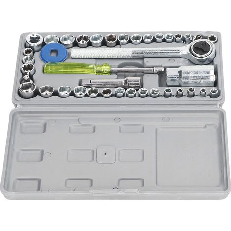 Coffret d'outils en acier de 40 pièces comprenant cliquet, douilles et tournevis pour les travaux de réparation et d'entretien (1/5)