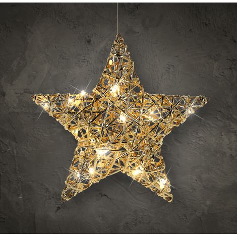 LED Deko Stern Gold mit Timer - 30 cm - Weihnachtsstern zum Hängen warm weiß beleuchtet