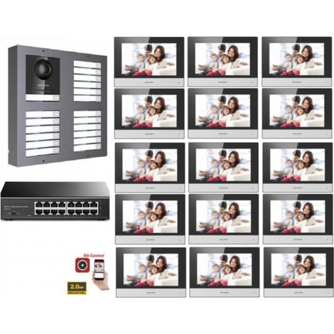 KIT Videocitofono IP Hikvision Condominiale 15 appartamenti Monitor 7" Wifi App