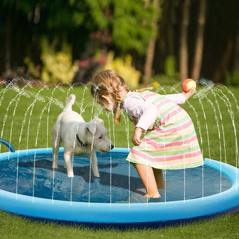 Grand tapis de jeu aquatique - 100 cm - Épais et antidérapant - Avec fonction jet et piscine gonflable - Sans BPA - Pour enfants et animaux domestiques (1/5)