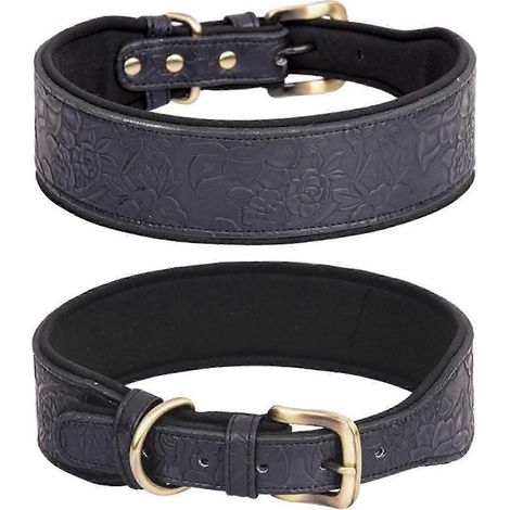 Collier en cuir pour chien de promenade, rembourré doux, collier gaufré pour chiens de races moyennes et grandes, accessoire de dressage pour animaux de compagnie, taille M, couleur noir (1/5)
