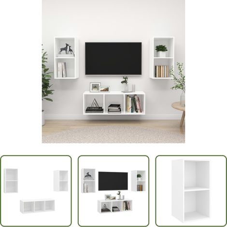 vidaXL Wandhalterung - 3-tlg. TV-Schrank-Set Weiß Holzwerkstoff (1/5)