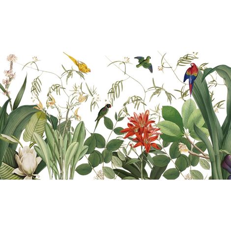 Stickers muraux plantes tropicales et oiseaux (Dimensions : 113 cm x 42 cm) (1/5)