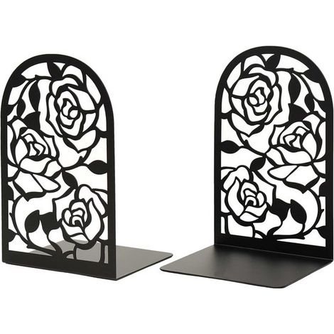 Serre-livres en métal – Lot de 2 – 18,5 x 12 x 8,2 cm – Organiseurs pour étagères, bureau, école, maison et bibliothèque – Noir (1/5)
