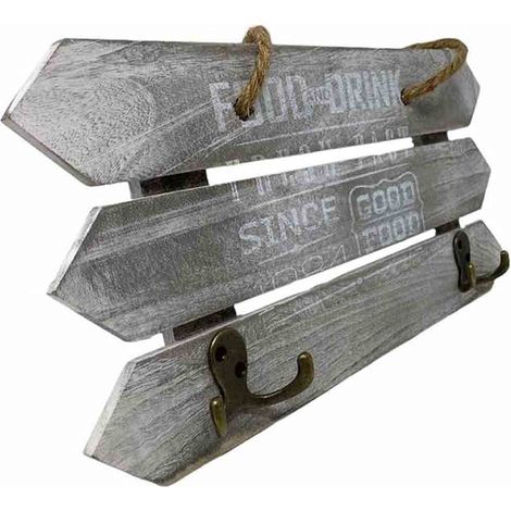Appendiabiti in Legno con 2 Ganci Doppi Bronzo attaccapanni a Punta Stile recinto Fissaggio con Corda in Canapa Shabby Chic 40x20 cm Grigio (1/3)