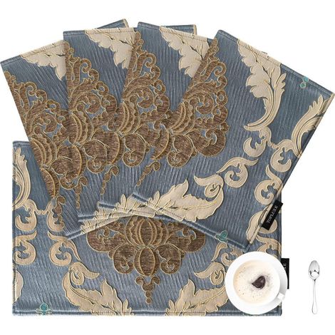 Platzsets 4er Set Jaquard 30x45cm abwaschbar für Esstisch, grau-blau