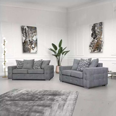Pioneer Febric Grey/Cream Corner/3+2 Sofa Set - Grey 3+2