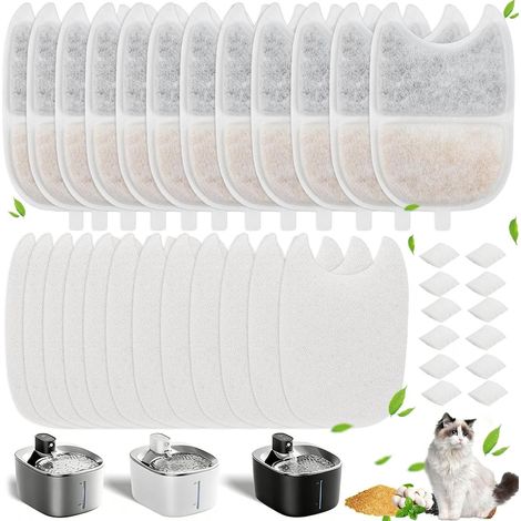 Set di 36 filtri per fontanella per gatti – 12 filtri + 12 cuscinetti in schiuma + 12 pre-filtri – Compatibile con YPD-C004 4L – Carbone attivo e resina a scambio ionico – Migliora il gusto dell'acqua (1/5)