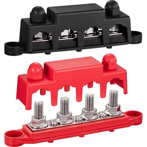 Bloc de Distribution Bornier 12V 24V 48V DC 250A BusBar avec 4 x M10 Boulons et 3x M4 Vis, Bornier Electrique Batterie Boc de Distribution d’alimentation pour Voiture, Camion, Bateau, Solaire (1/5)