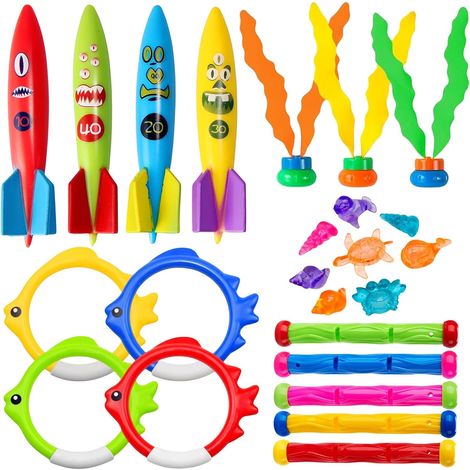 24-Piece Diving Pool Toy, Children's Pool Ring Toys Set, Children's Swimming Games Outdoor Summer for Underwater Training Entertainment Diving Swimming Boy Girl 4-12 Years (1/5)