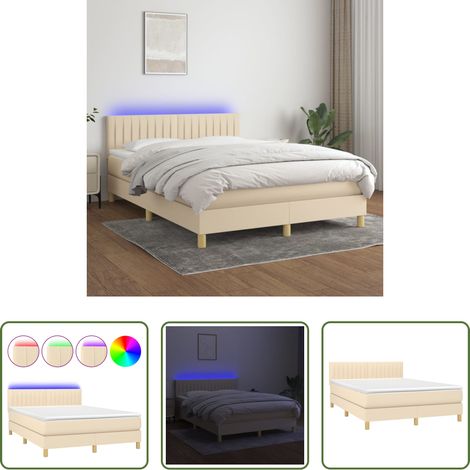 vidaXL LED-Streifen - Boxspringbett mit Matratze & LED Creme 140x200 cm Stoff (1/5)