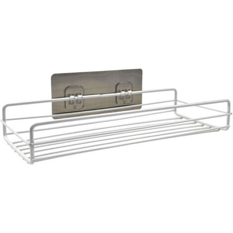 Adhesive Bathroom Shelf, No Drilling Shower Caddy, Rectangular Shower Storage Organizer, Metal Shower Caddy for Bathroom, Kitchen (White)