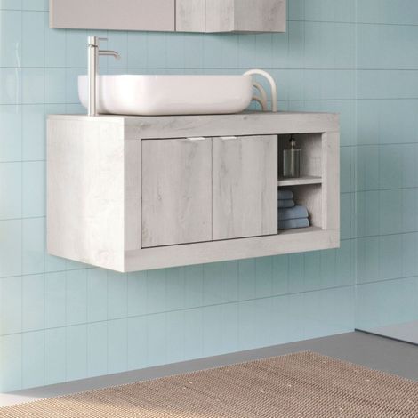 Armoire de toilette suspendue avec plan vasque pin blanc 92x47H cm - Bax (1/3)