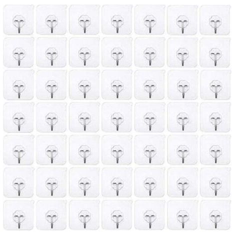 50 pièces crochets adhésifs sans perçage Crochet sans perçage auto-adhésif, crochet mural transparent, crochet adhésif transparent crochet de porte patère étanche idéal pour cuisine salle de bain mur (1/5)
