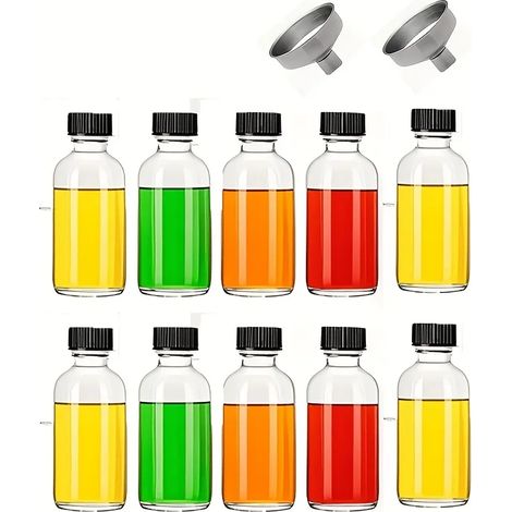 (10 x 2 oz) Bouteilles en verre modernes avec bouchons, adaptées au jus de gingembre, à l'huile, etc. Lavage à la main uniquement, sans BPA. (1/4)