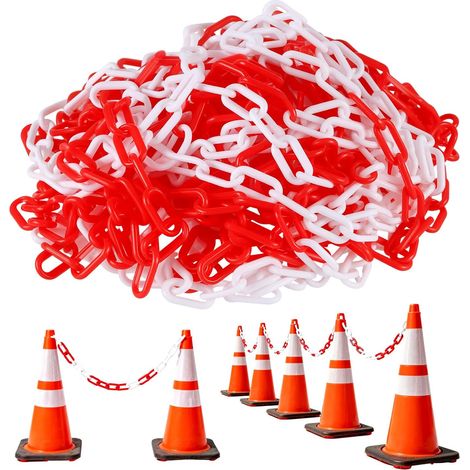 Chaîne Plastique Rouge et Blanche 25m x 6mm - Chaîne de Signalisation pour Chantier, Parking et Sécurité (1/5)