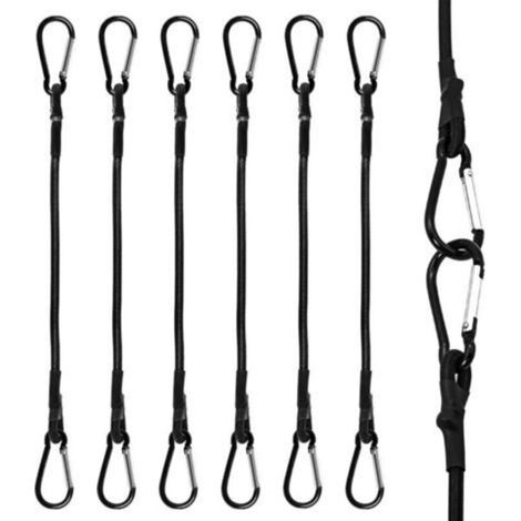 Cordons élastiques avec mousquetons, lot de 6 sangles élastiques robustes de 30 cm avec crochets pour le camping, les bâches, les tentes, les bagages, les voitures et les motos.