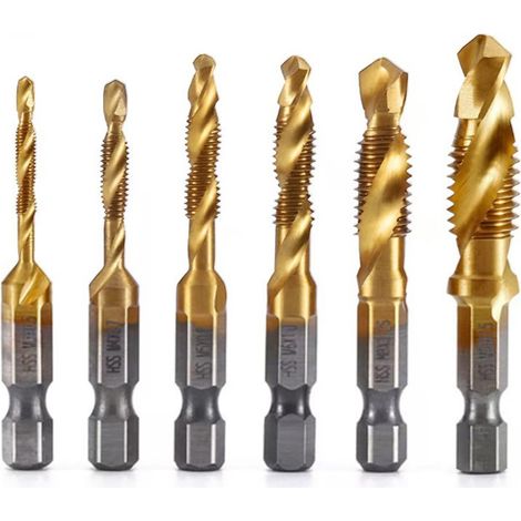 6er-Set titanbeschichtete Bohrer – HSS-Gewindebohrer – Sechskantschaft M3 bis M10 – Für Holz, Kunststoff und Metall (1/5)