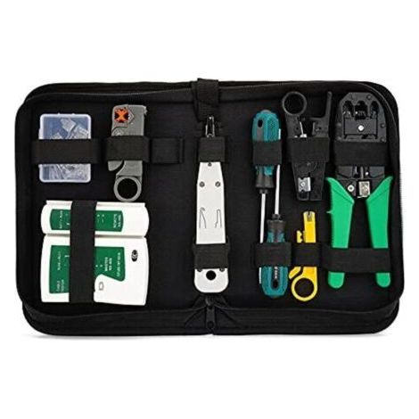 Kit d'outils de réparation réseau, outil de sertissage, testeur de câble, connecteurs, pince à sertir d'Outil Approprié au Bricolage ordinateur pour RJ45 RJ11 Cat5e Cat 6 Testeur de câble (1/4)