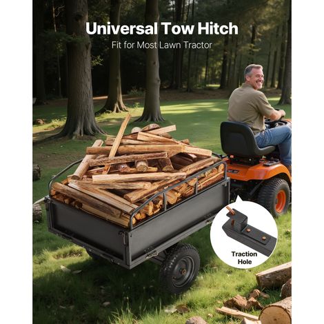 Remorque utilitaire jardin 283 L et 227 kg, attelage tracteur tondeuse ATV UTV, benne acier 14" main pied, remorque cargo robuste (1/5)