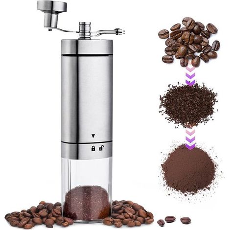 Molinillo de café manual, molinillo de café manual ajustable de acero inoxidable con muelas de cerámica y mango plegable para café y espresso. (1/5)