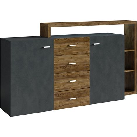 Buffet avec étagère intégrée collection BERGAME 180cm. Coloris gris et chêne foncé. (1/5)