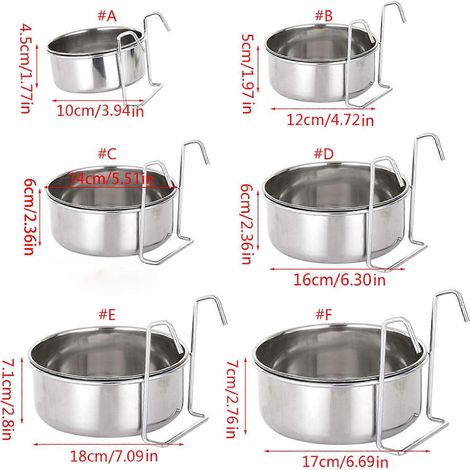 Gamelle suspendue en acier inoxydable pour cage, mangeoire et abreuvoir pour chats, chiots, oiseaux et rats, 6 tailles disponibles (1/3)