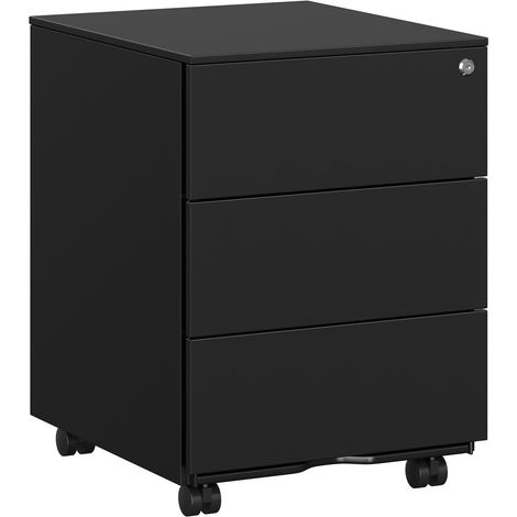 Armario de oficina móvil con cerradura y 3 cajones para guardar documentos y papelería premontado para oficina hogar y oficina 39 x 45 x 55 cm negro mate 120004819